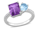 3.10 Carat (ctw) Sky-Blue Topaz and Amethyst Ring in Sterling Silver